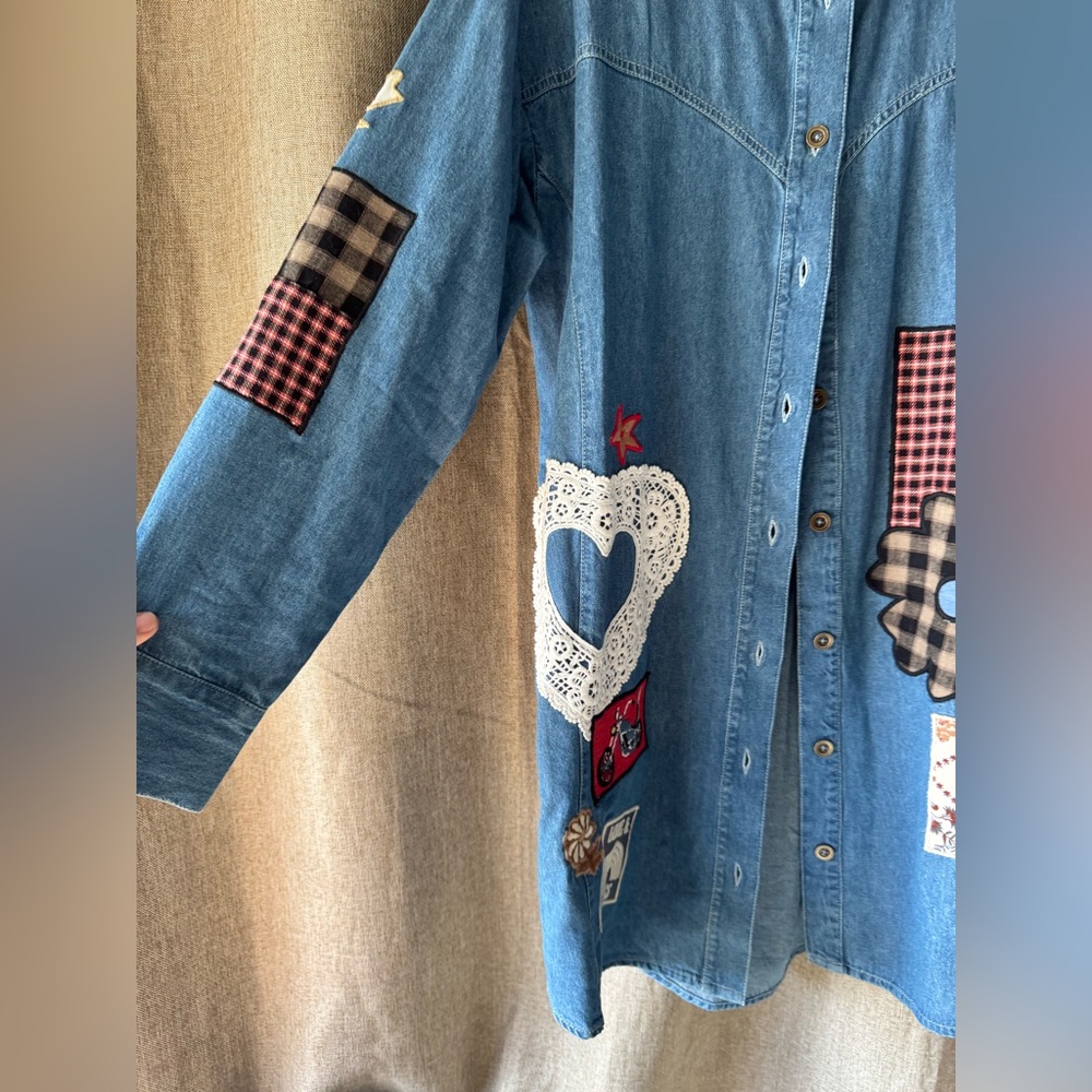 Spell Bombshell Patchwork Denim Shirt with Heart … - image 5